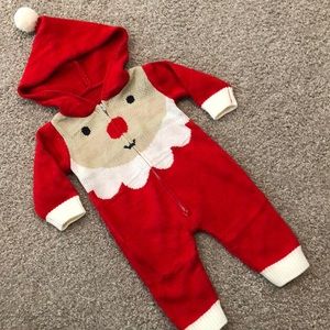 Santa Sweater Zip up One Piece - 6 Months